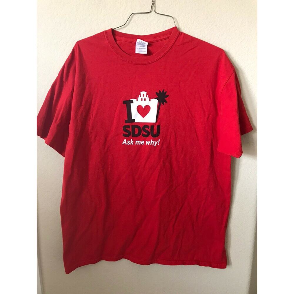 Gildan Red I Love SDSU Graphics Crew Neck Short Sleeve Men’s T Shirt Size XL
